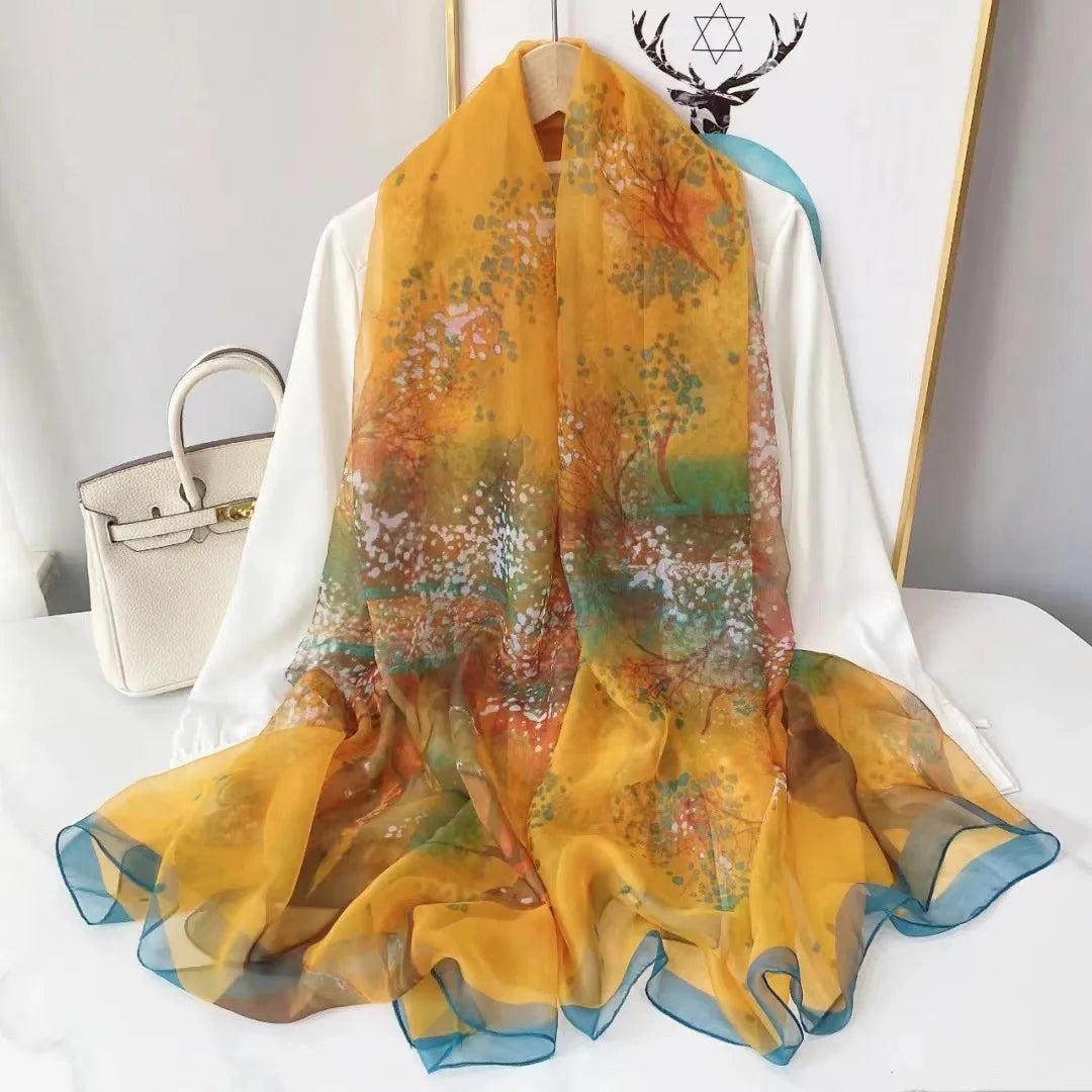 Écharpe en Soie Fleuri pour Femme