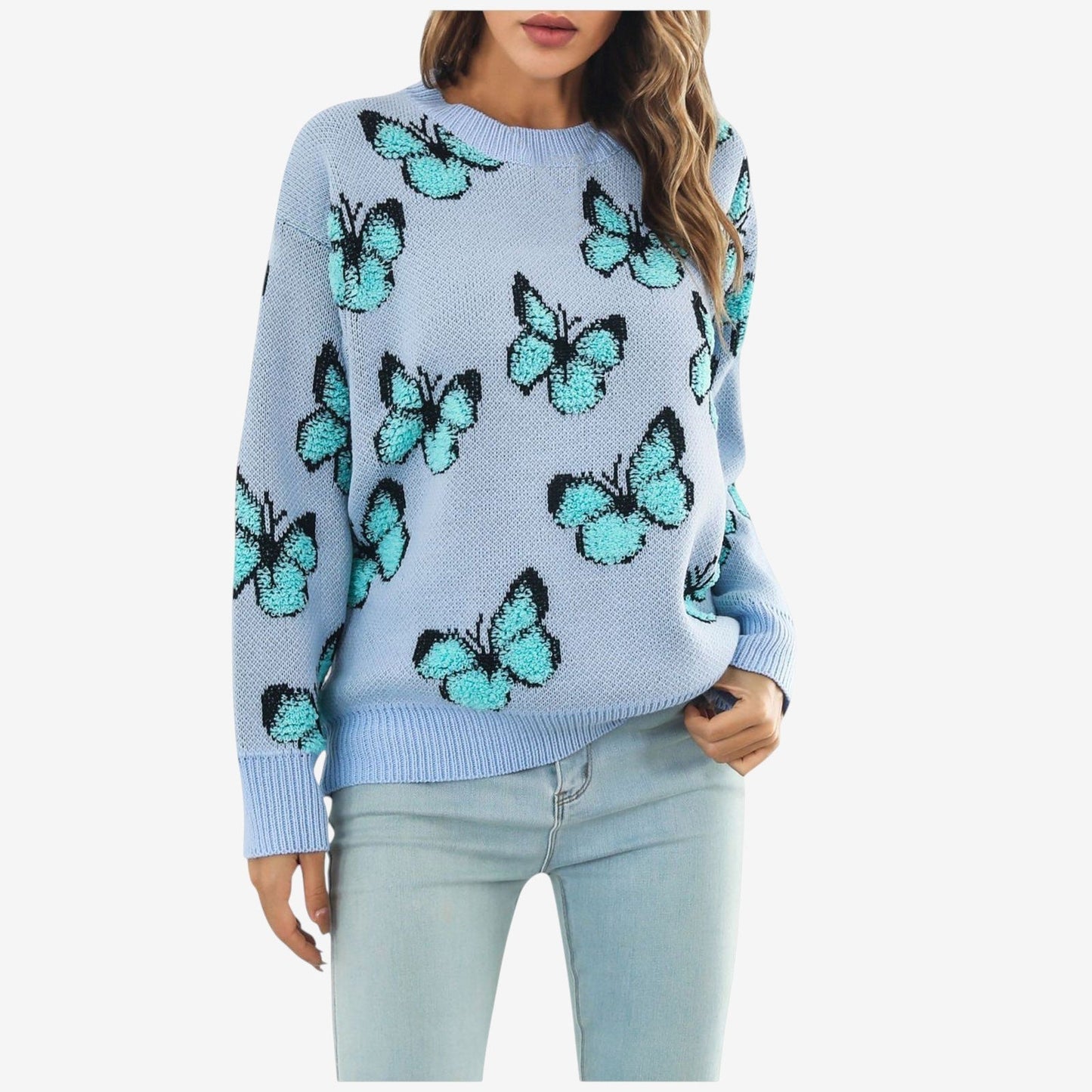 Pull à Manches Longues Col Rond Femme Style Chic