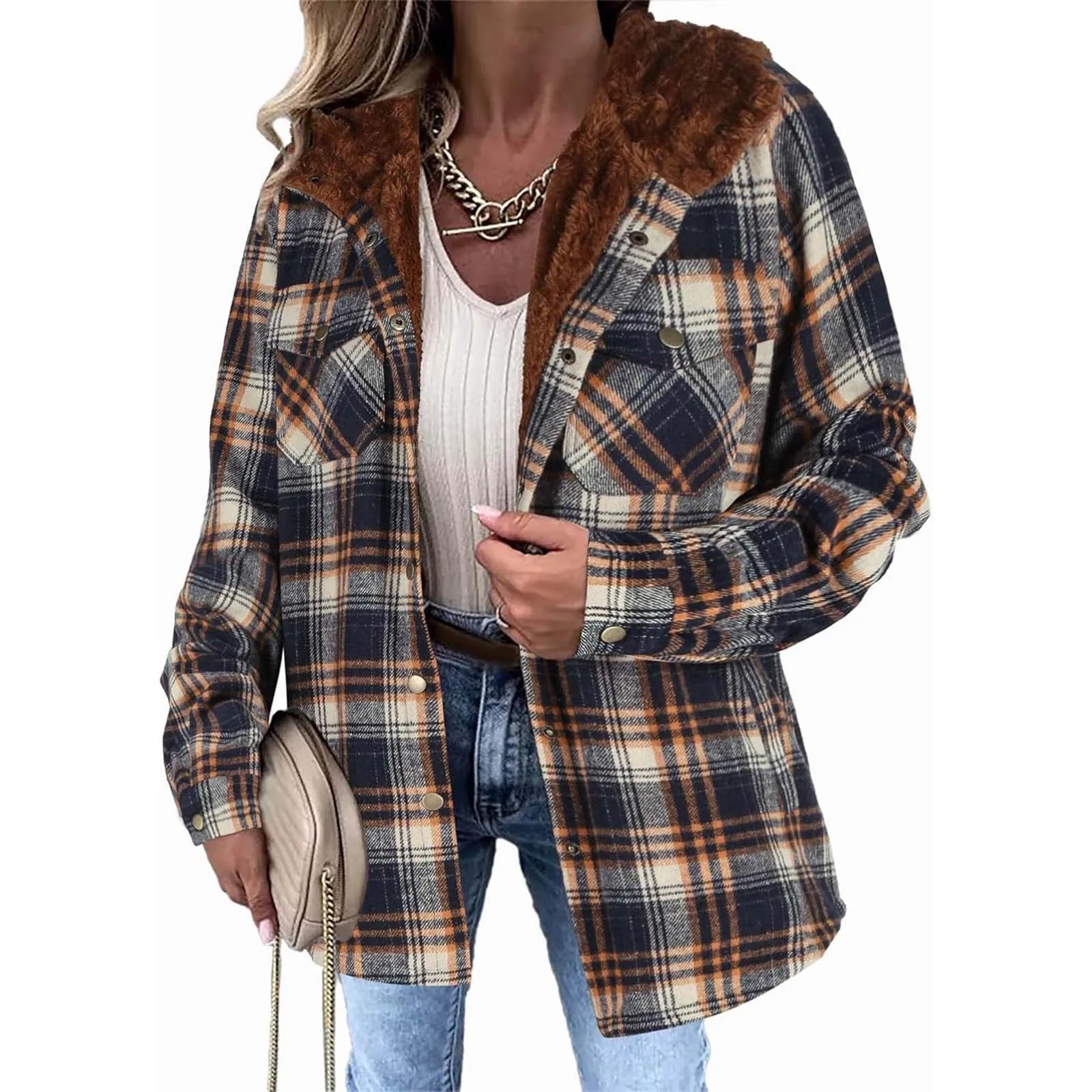 Veste Femme Carreaux Doublure Polaire Capuche Coupe Hiver - PanierRoyale