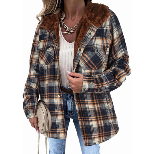 Veste Femme Carreaux Doublure Polaire Capuche Coupe Hiver - PanierRoyale