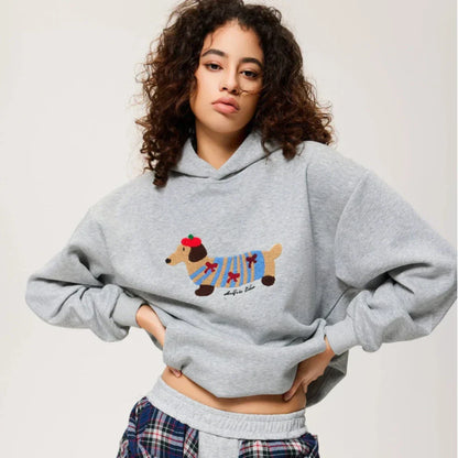 Sweat à Capuche Chien Oversize Gris Clair - BerlinGlamour
