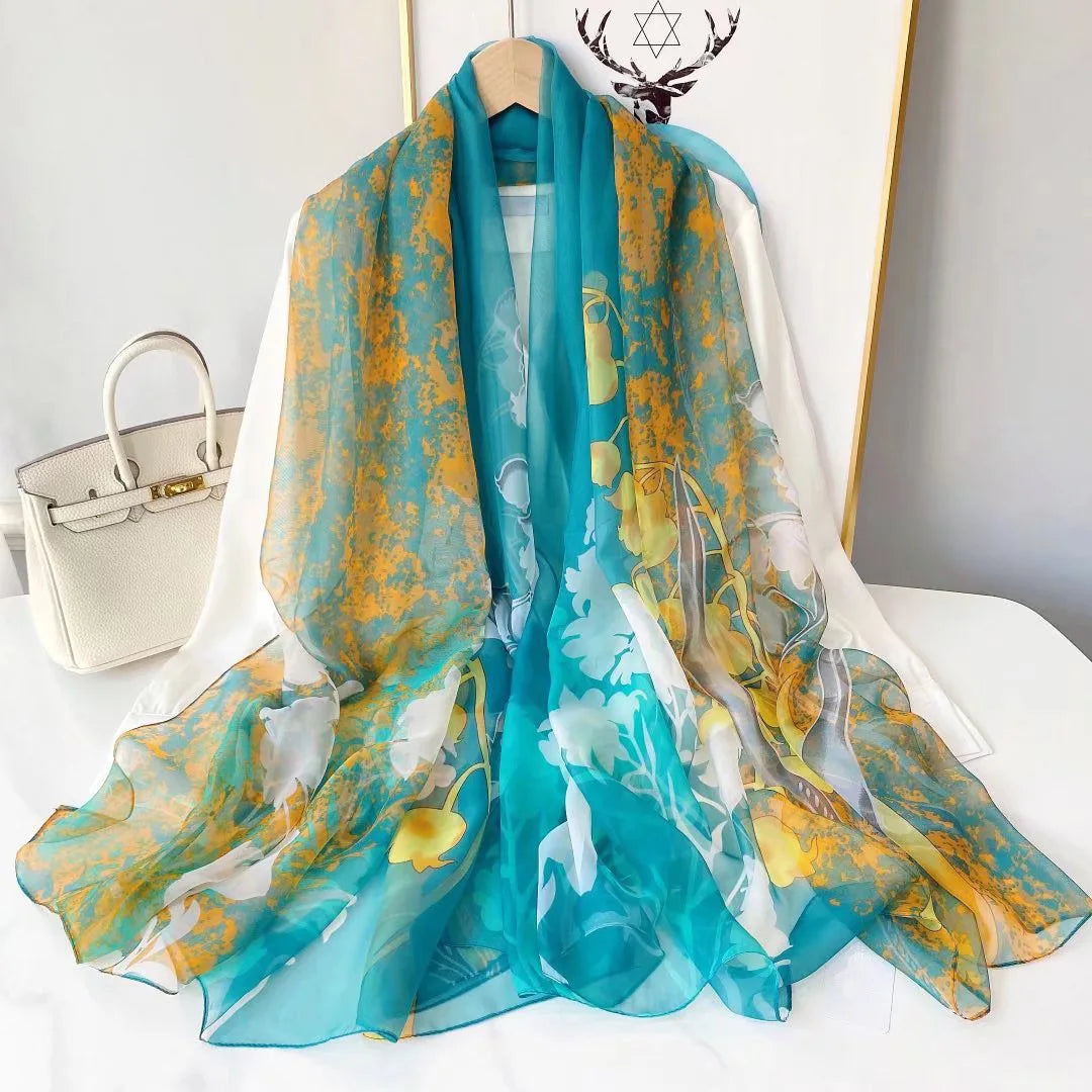 Écharpe en Soie Fleuri pour Femme