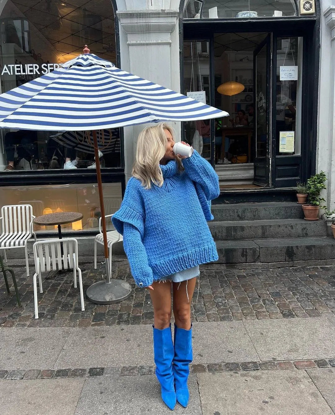 Pull Oversize Femme Grosse Maille Col Roulé