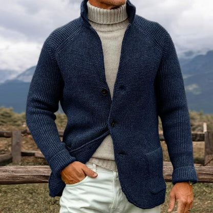 Gilet Homme Brun en Maille avec Col Relevé
