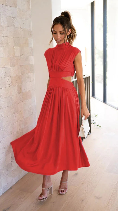 Robe Longue Femme Décontractée en Plissé Élégant