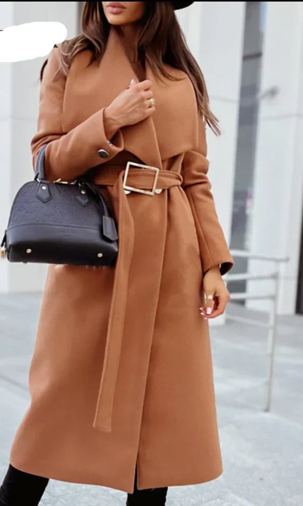 Manteau Femme Hiver Chic à Ceinture Élastique Col Détaché