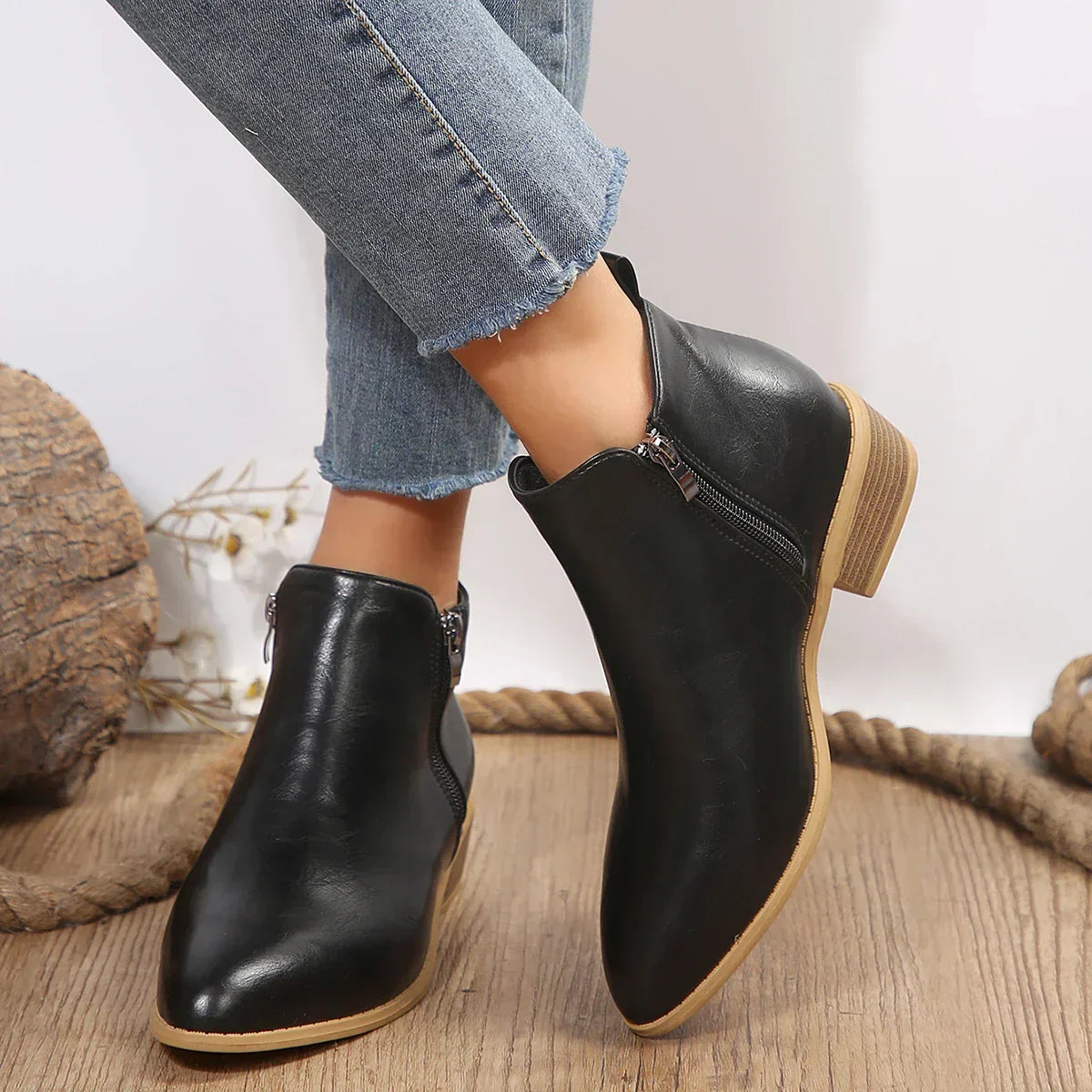 Bottines Femme Printemps Décontractées à Fermeture Éclair Latéral