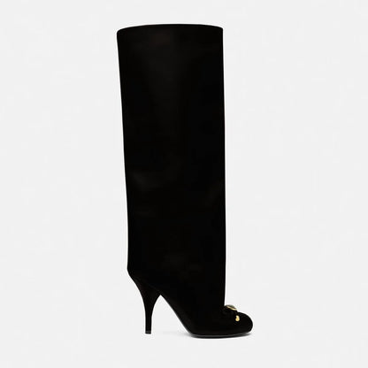 Bottines Cuir Femmes Élégantes à Talons Hauts avec Détails Dorés