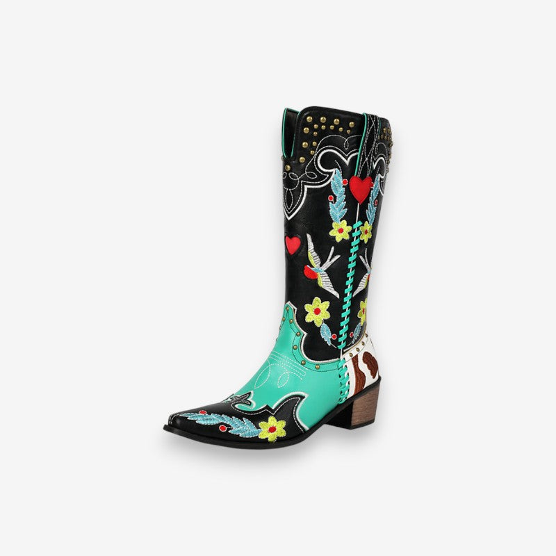 Bottines Femme Talon Haut à Fleurs - PanierRoyale