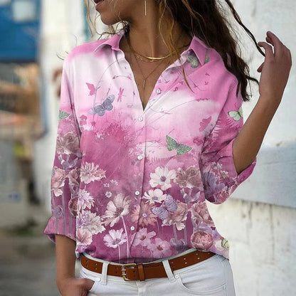Blouse Femme Été Fleuri Manches Longues Légère
