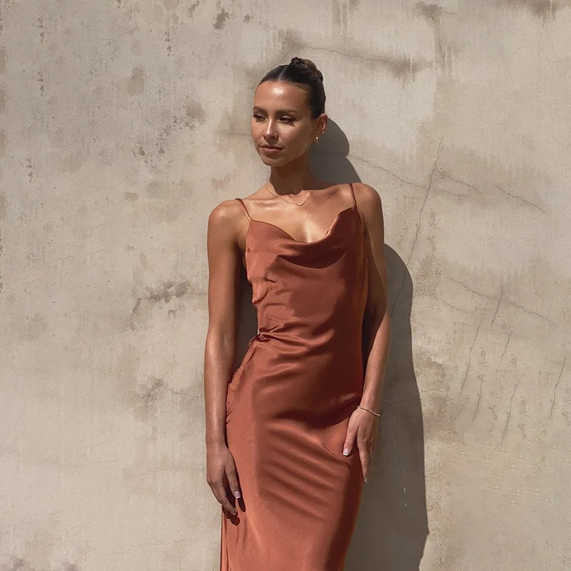 Robe Cocktail Femme Brun Sophistiquée - PanierRoyale