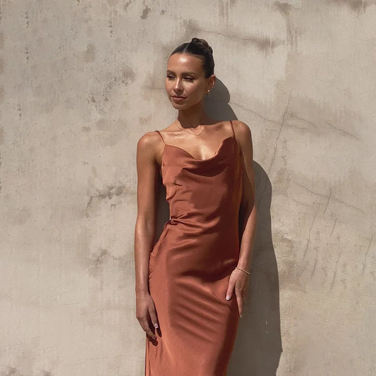 Robe Cocktail Femme Brun Sophistiquée - PanierRoyale