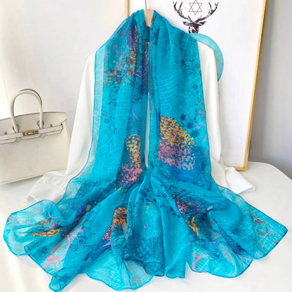 Écharpe en Soie Fleuri pour Femme