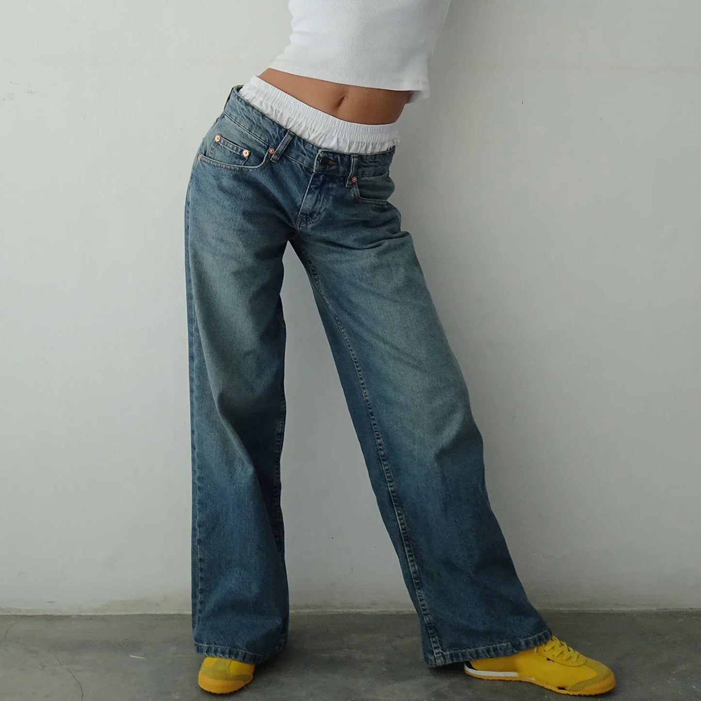 Jean Femme Large Vintage Blanc
