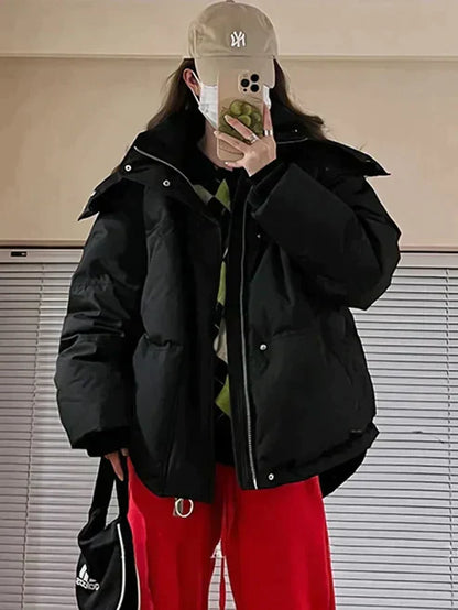 Veste D'hiver Femme Élégante avec Capuche et Fermeture Éclair