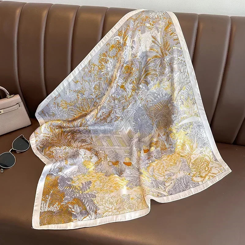 Foulard Carré Femme Satin Imprimé Multi-usage