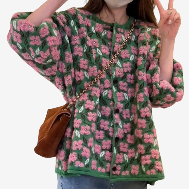 Cardigan Chic Manches Longues Imprimé Féminin - PanierRoyale