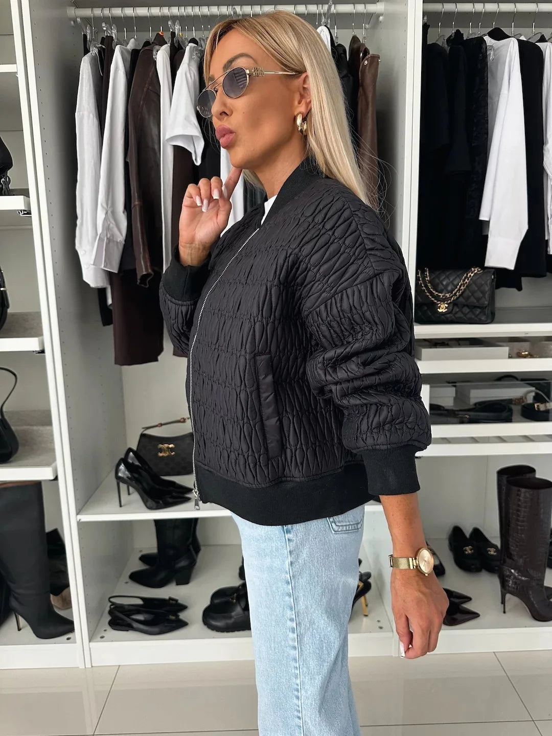 Blouson femme matelassée à fermeture éclair avant