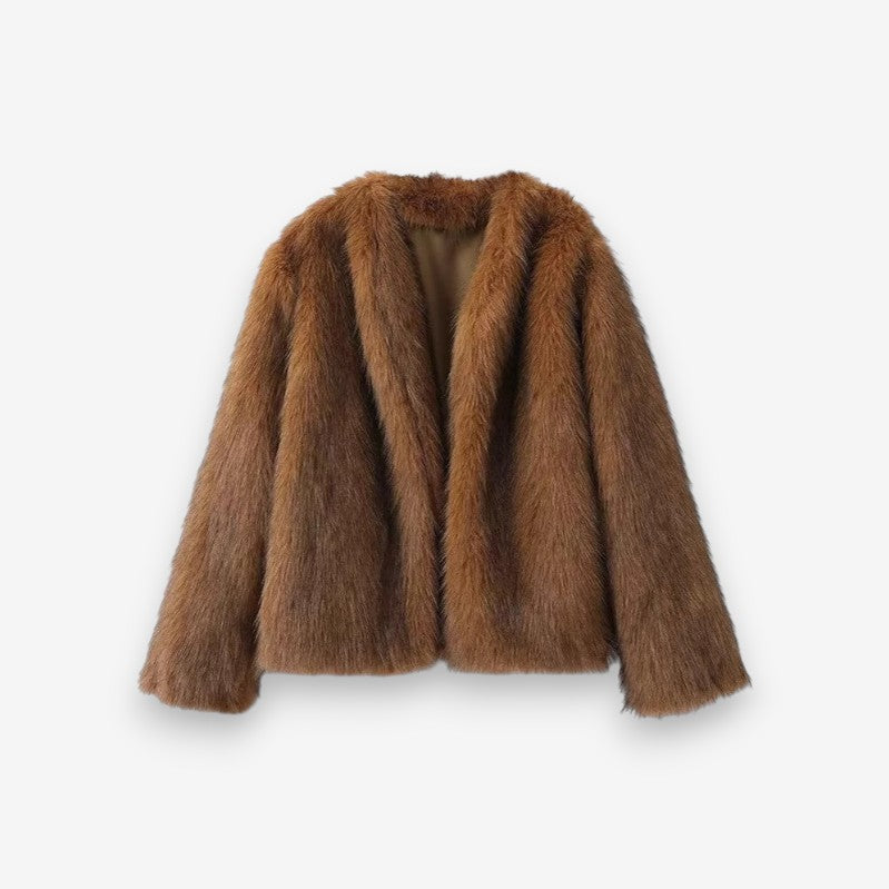 Veste Hiver Chic à Manches Longues avec Col en Fourrure - PanierRoyale