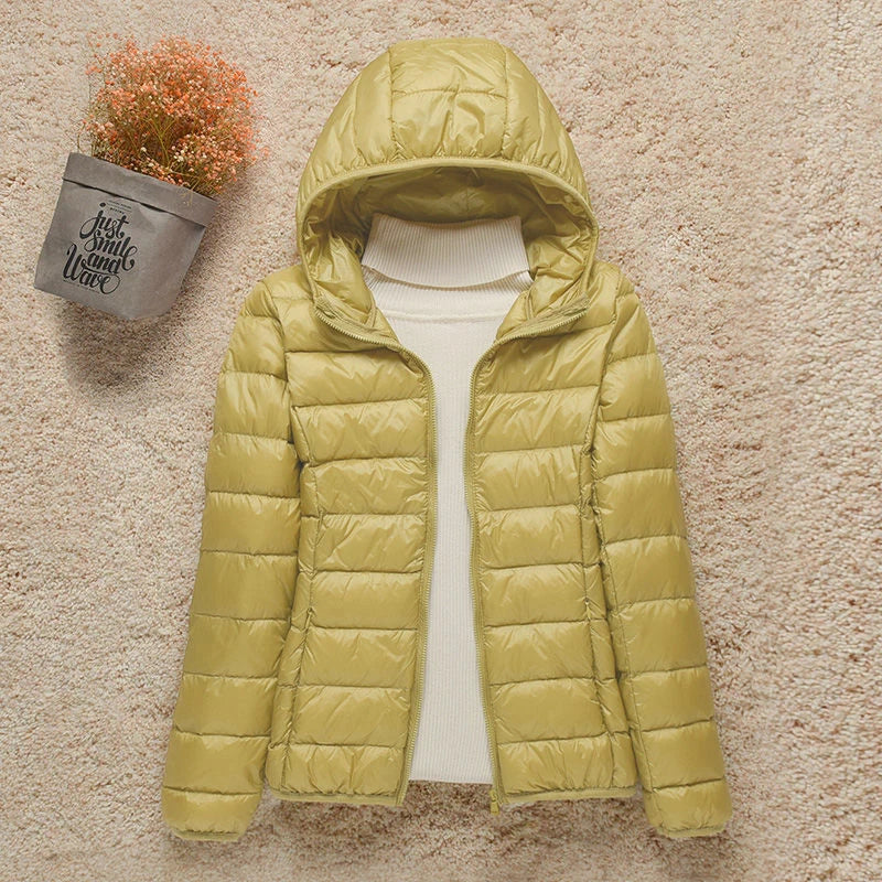 Veste Femme Légère avec Capuche - Doudoune Printemps Élégante Taille Slim - PanierRoyale