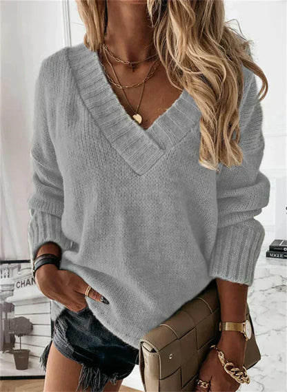 Pull Femme Marine Élégant à Col V