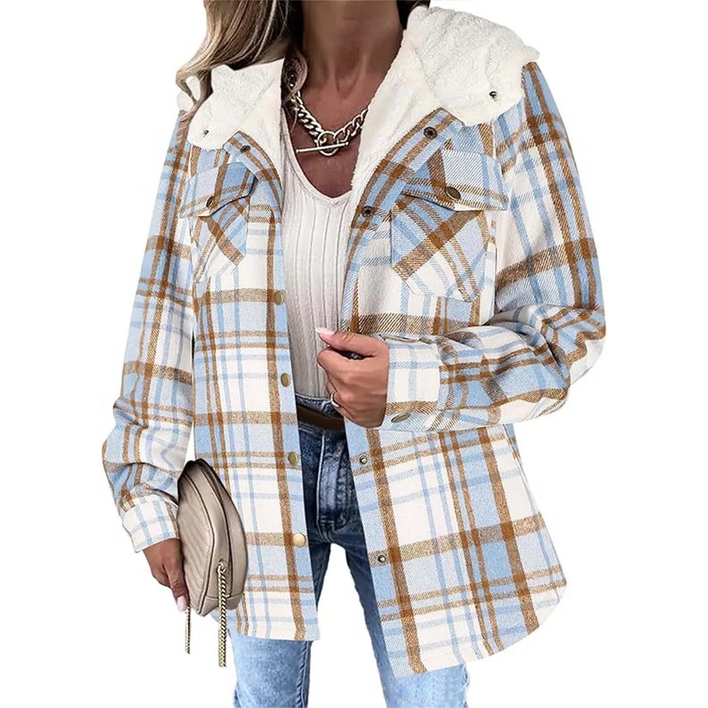 Veste Femme Carreaux Doublure Polaire Capuche Coupe Hiver