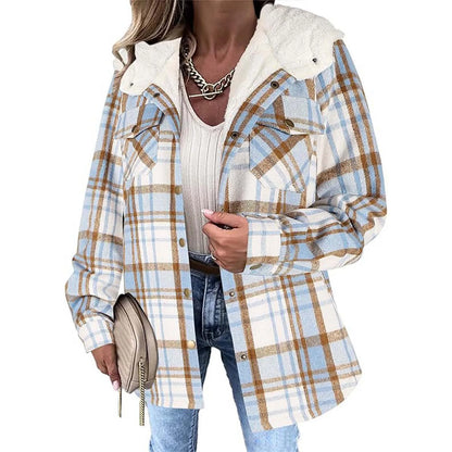 Veste Femme Carreaux Doublure Polaire Capuche Coupe Hiver
