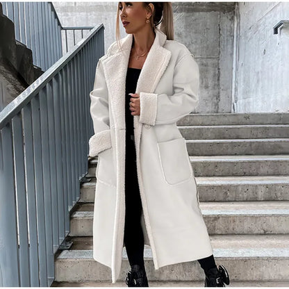 Manteau Cuir Femme Long Manche Élégant