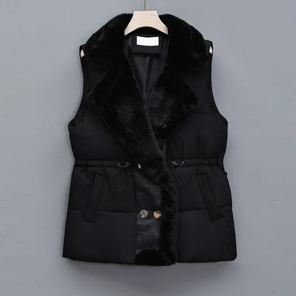 Gilet Femme Hiver Doux avec Col en Fourrure Synthétique