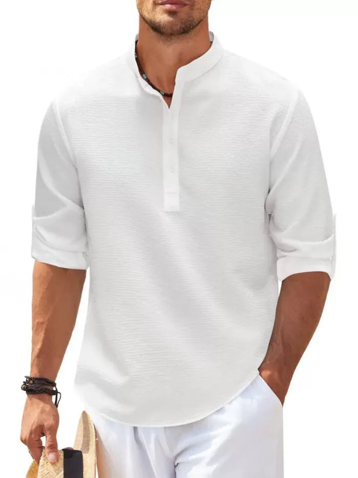 Chemise Homme Classique à Manches Longues avec Col Italien