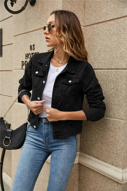 Veste Jean Classique avec Poches Côtelées
