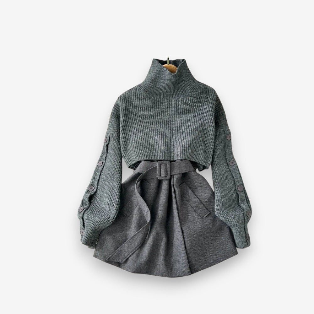 Ensemble 2 Pièces Décontracté Col Roulé Manches Longues Femme