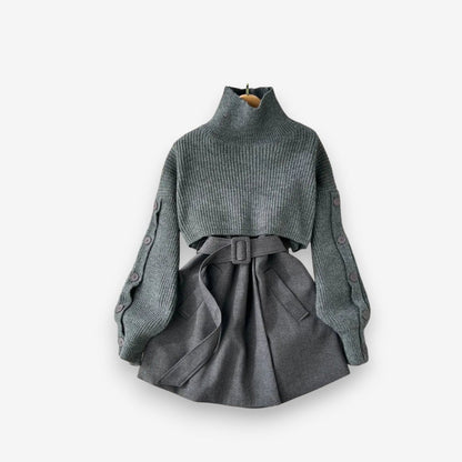 Ensemble 2 Pièces Décontracté Col Roulé Manches Longues Femme