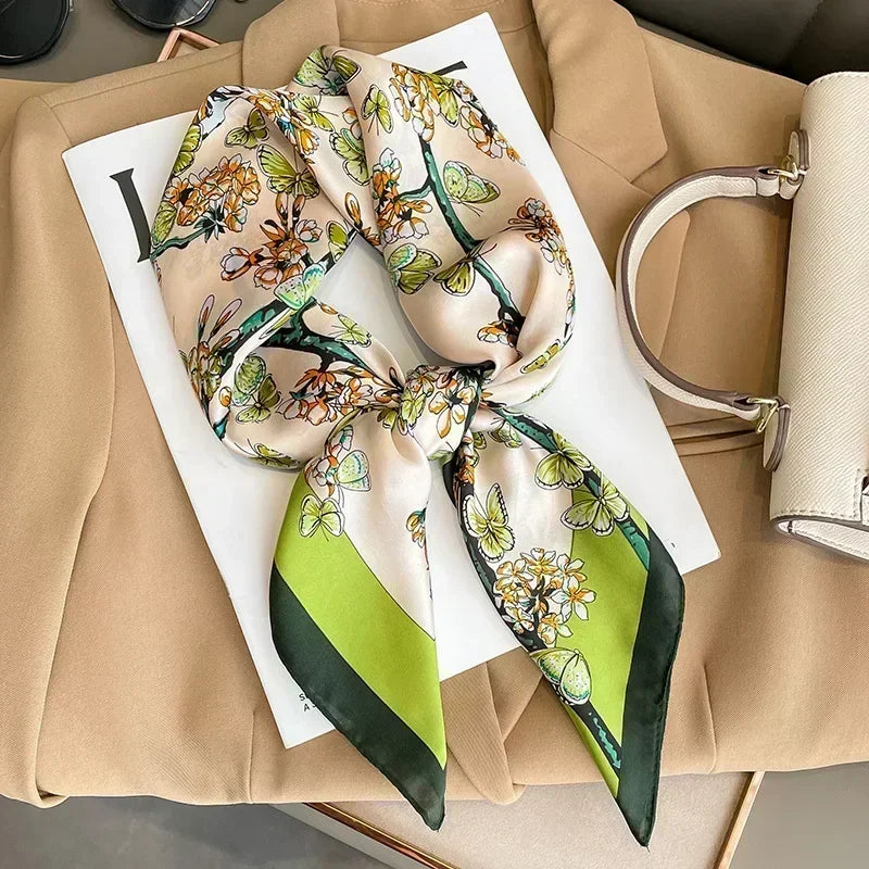 Foulard Carré Femme Satin Imprimé Multi-usage