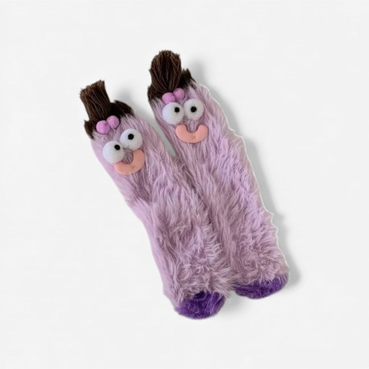 Chaussettes colorées 3D doublées peluche pour femme