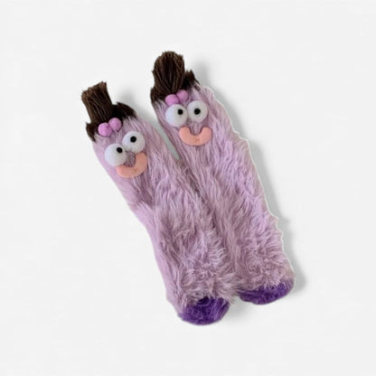 Chaussettes colorées 3D doublées peluche pour femme