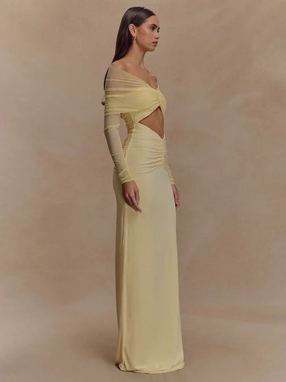 Robe Longue Femme Manches Longues Décolleté Séductrice