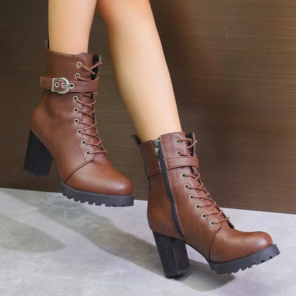 Bottines Femmes à Lacets avec Décoration à Boucle