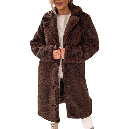 Manteau Femme Pelucheux Mi-Long Hiver Chaud avec Fermeture Boutons