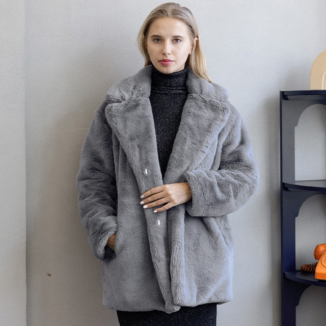 Manteau Femme Mi-Long Hivernal Col Fourrure Synthétique Chauffant