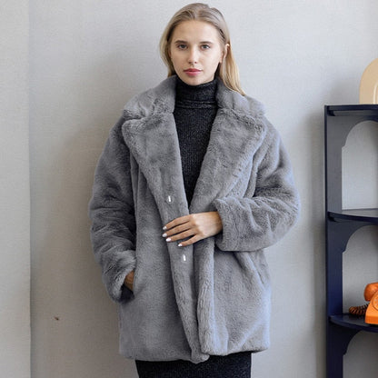 Manteau Femme Mi-Long Hivernal Col Fourrure Synthétique Chauffant