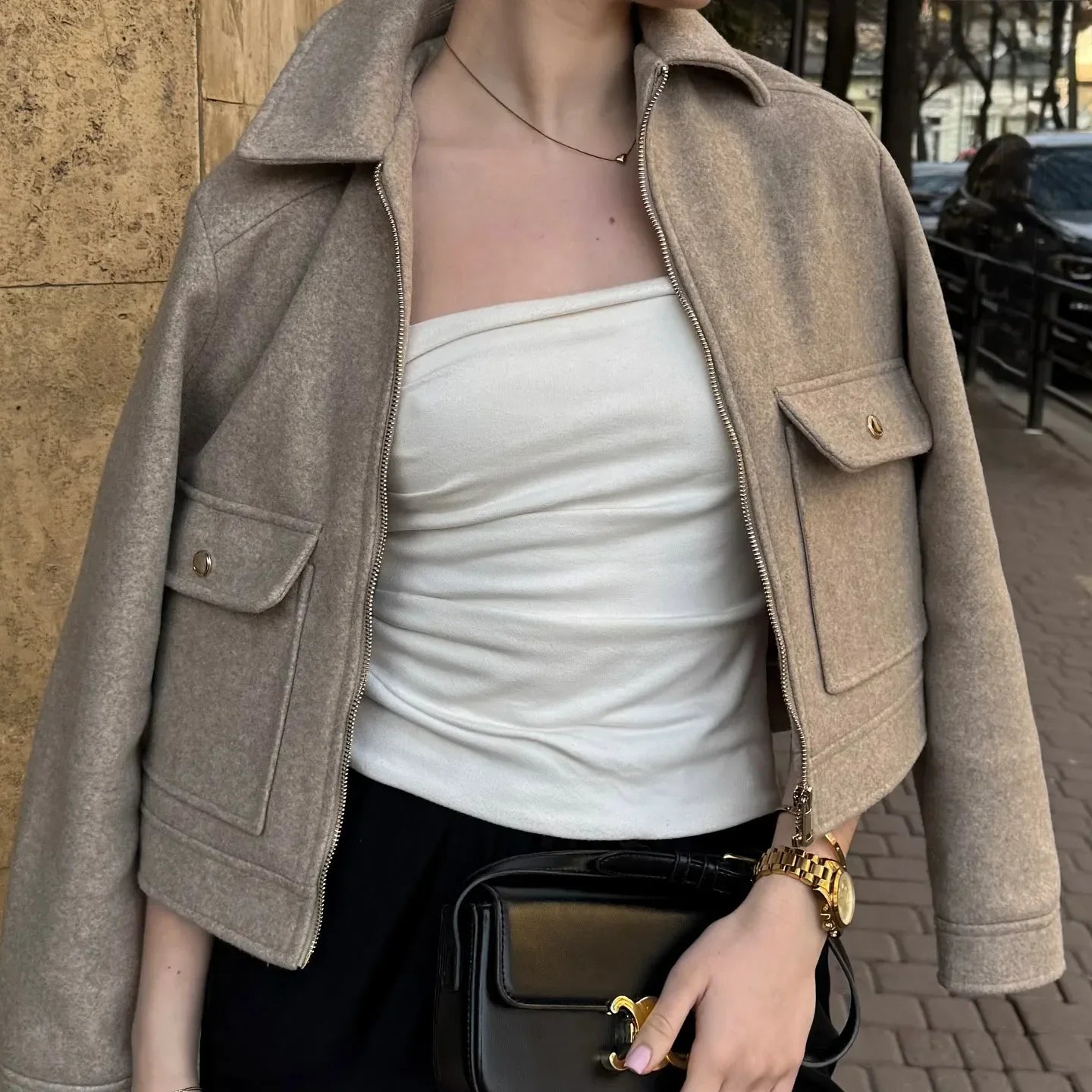 Veste Femme Décontractée Zippée Mélange Laine
