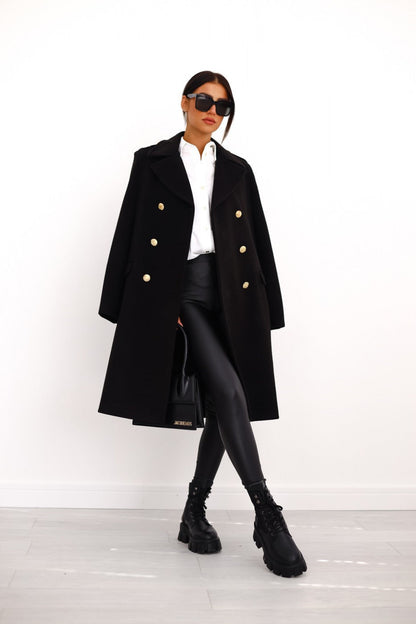 Manteau Long Femme Laine Mélangée Boutons Coupe Élégante - PanierRoyale