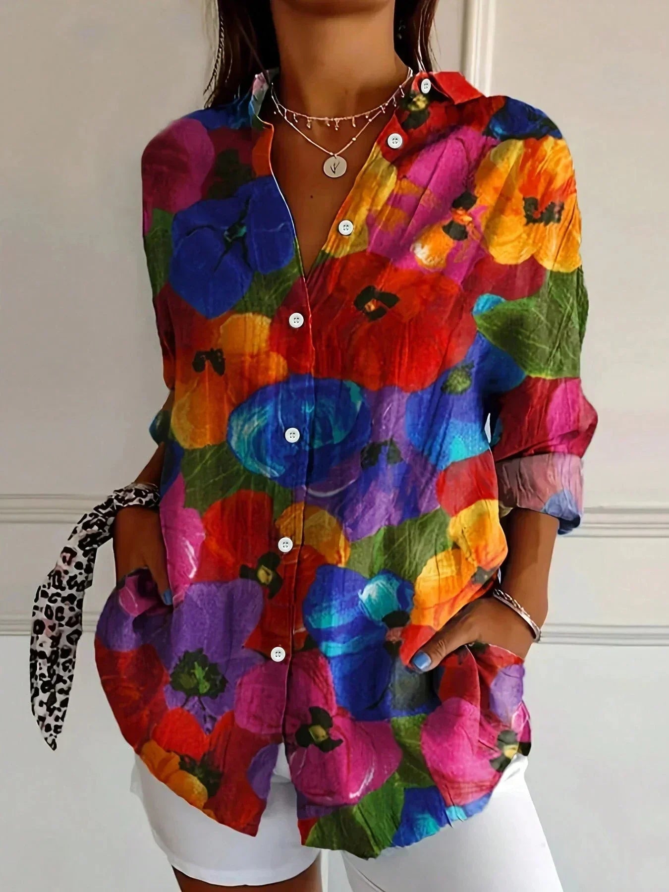 Blouse Femme Fluide Boutonnée Coupe Décontractée