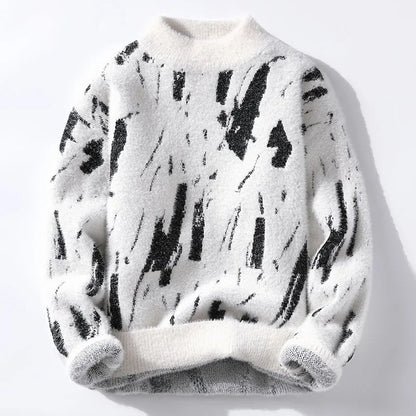 Pull Homme Hiver Géométrique à Col Montant