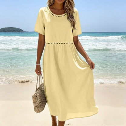 Robe longue Femme Coton Mélangé Coupe Fluide Détails Ajourés