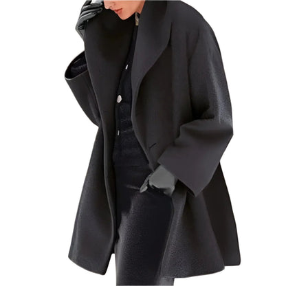 Manteau Femme Noir Élégant Col V - PanierRoyale