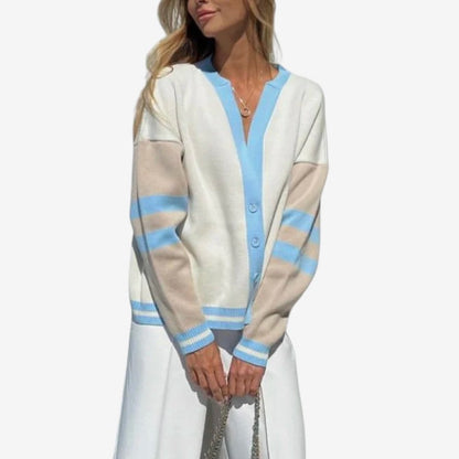 Cardigan femme rayé à manches longues doux et chaud