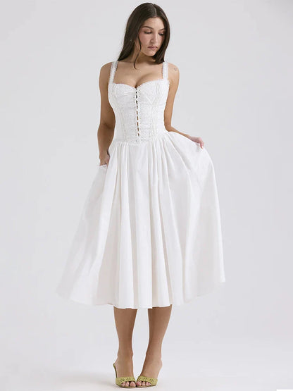 Robe Été en Linon Léger avec Détails Romantiques