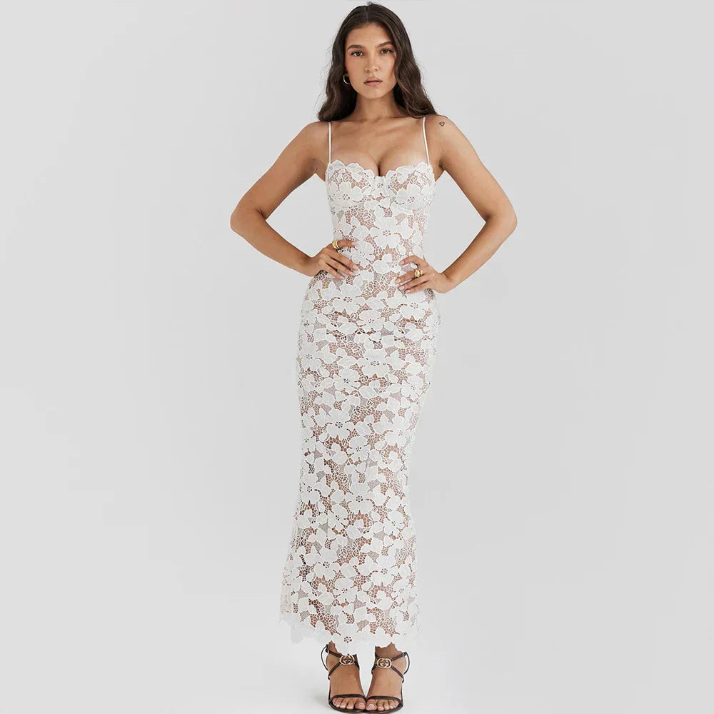 Robe de Soirée Élégante en Dentelle, Col en Cœur et Bretelles Délicates